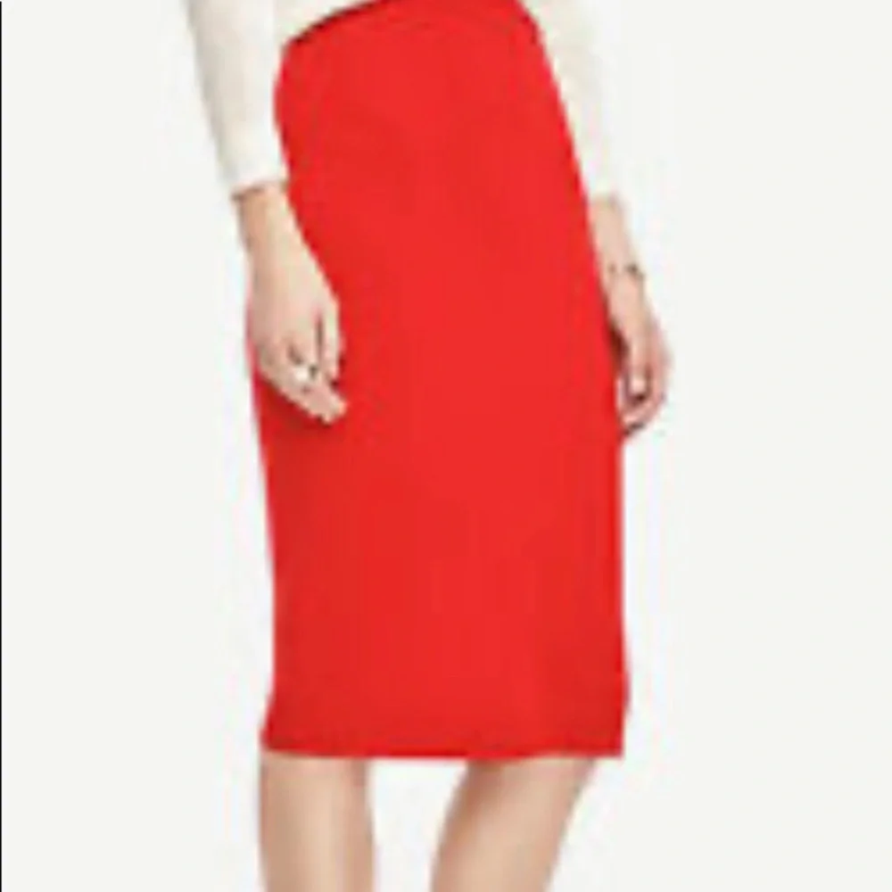 Ann Taylor Red Ponte Knit Pencil Midi Skirt